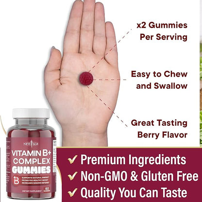 NEW AGE Vitamin B Complex Gummies B3, B5, B5, B6, B6, B7, B7, B9 B9 & B12 – (180 Count 3))