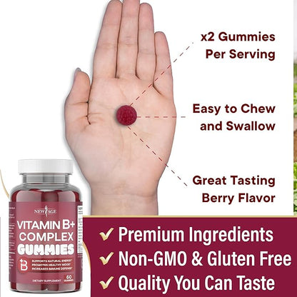 NEW AGE Vitamin B Complex Gummies B3, B5, B5, B6, B6, B7, B7, B9 B9 & B12 – (120 Count 2))