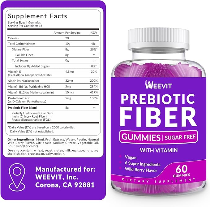 Sugar Free Fiber Gummies for Adults, 8g Fiber Supplement with Prebiotic Digestive Blend for Fulfill, Metabolism, Gut & Digestive