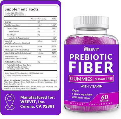 Sugar Free Fiber Gummies for Adults, 8g Fiber Supplement with Prebiotic Digestive Blend for Fulfill, Metabolism, Gut & Digestive