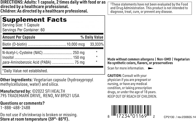 Klaire Labs Hair and Nails Formula 10000 Micrograms (60 Capsules)