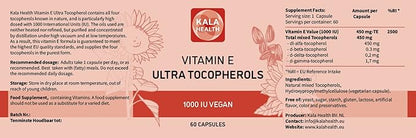 Kala Health Vitamin E 1000 IU 450mg Vitamin 4 Tocopherols