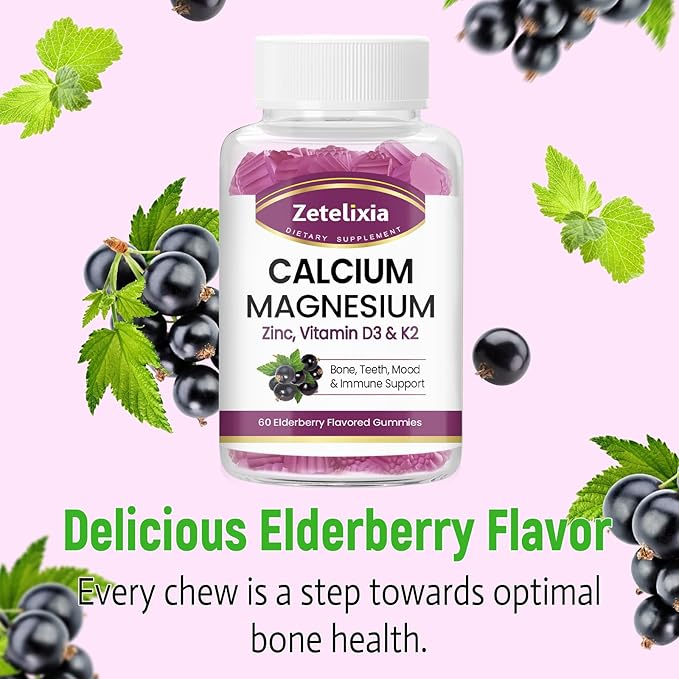 Sugar Free Calcium Gummies for Women D3 & K2, Calcium 60 Count