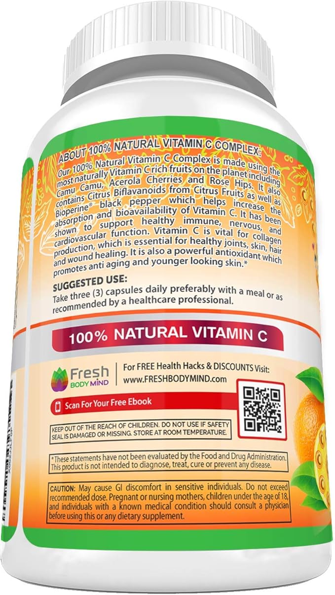 Natural Vitamin C 100% from 500mg - 120 Capsules