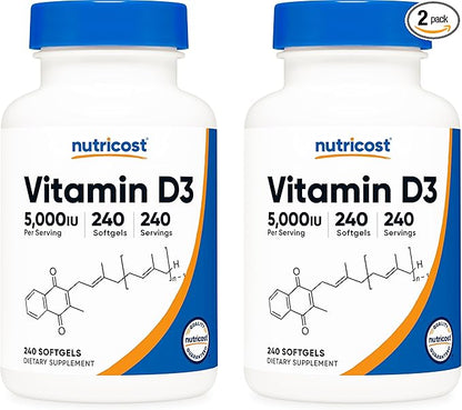 Nutricost Vitamin D3 5,000 IU, 240 Soft Gel Caps (2 Bottles)