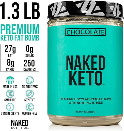 Naked Chocolate Keto - Premium Chocolate Keto Fat Bomb Powder - Nothing Artificial - Gluten-Free Keto Bomb Chocolate Mct Oil Powder with No Gmos - 1.3 Lb