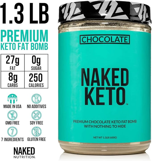 Naked Chocolate Keto - Premium Chocolate Keto Fat Bomb Powder - Nothing Artificial - Gluten-Free Keto Bomb Chocolate Mct Oil Powder with No Gmos - 1.3 Lb