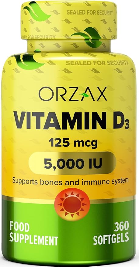 ORZAX Vitamin D3 5000 iu (125 mcg) 1 Year (360 Softgel)