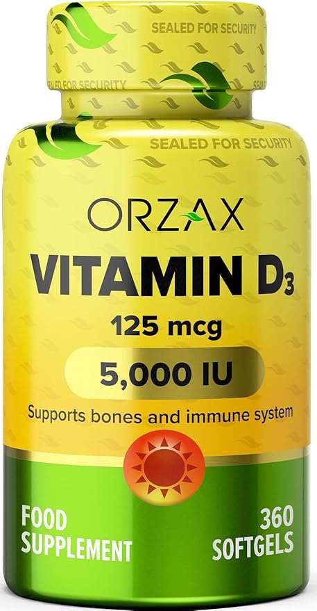 ORZAX Vitamin D3 5000 iu (125 mcg) 1 Year (360 Softgel)