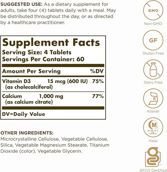 Solgar Calcium Citrate with Vitamin D3-240 Tablets 60 Servings