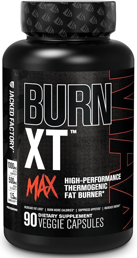 Jacked Factory Burn-XT Max - High-Performance Thermogenic Fat Burner & Appetite Suppressant for Weight Loss w/PurCaf Organic Caffeine, MitoBurn, Green Tea, Acetyl L Carnitine & More - 90 Capsules