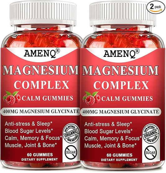 Organic Magnesium Glycinate 400mg Gummies,10-in-1 Magnesium D3 Plus 120-Ct