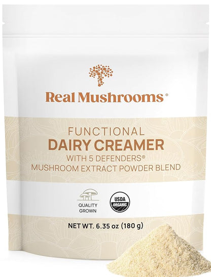 Real Mushrooms Functional Dairy Creamer - Coffee with Mushroom Extracts, Sweetened by Organic Lucuma Powder Maple Sap Powdered for Smoothies 90 Servings