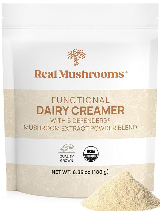Real Mushrooms Functional Dairy Creamer - Coffee with Mushroom Extracts, Sweetened by Organic Lucuma Powder Maple Sap Powdered for Smoothies 90 Servings