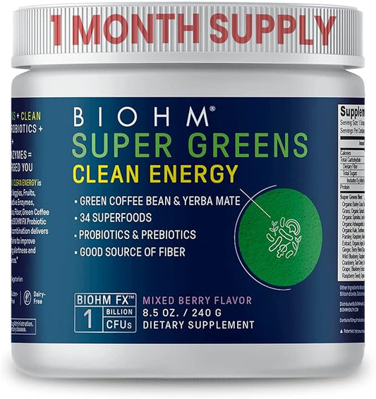 BIOHM Super Greens Clean Energy 30 Servings 34 Natural