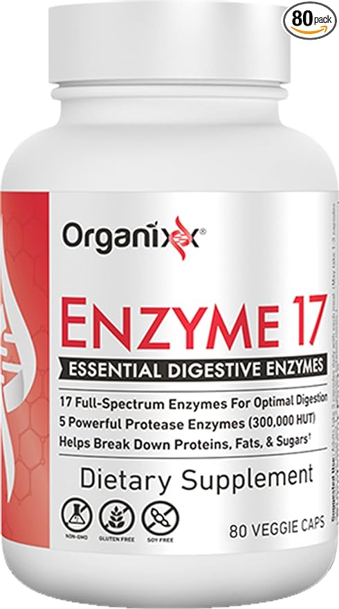 Organixx Enzyme 17 Essential Digestive Enzymes, 80 Veggie