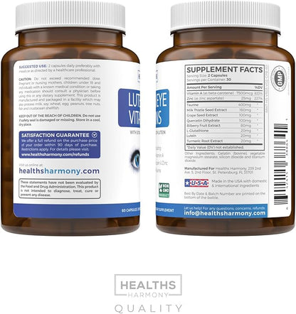 Lutein Eye Vitamins (Non-GMO) Vision Support 60 Capsules