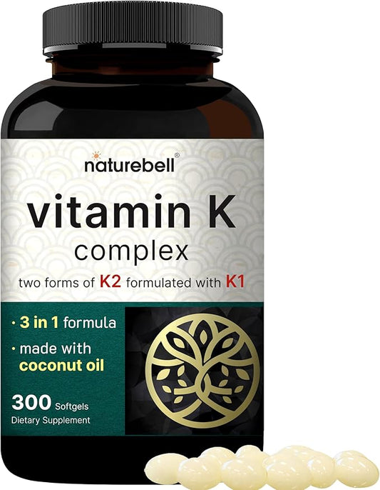 NatureBell Vitamin K Complex, K1 + K2 (MK-7 (MK-7 & MK-4) 2,600mcg 2,600mcg Per 300 Coconut