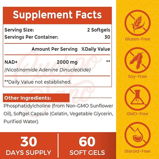 2000 MG NAD Supplement, Liposomal NAD+ Supplement with High Absorption, More Efficient Than Nicotinamide Riboside, Pure & Plus Boosting Supplement, Aging Defense, Metabolism & Cellular, 180 softgels