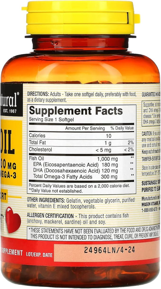 Mason Natural Fish Oil, 1,000 mg, 120 Softgels