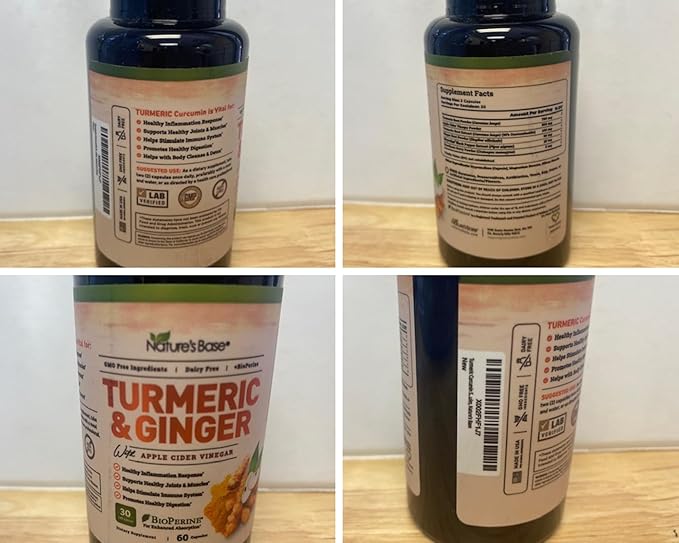 Turmeric and Ginger Supplement 95% Curcuminoids 60 Capsules