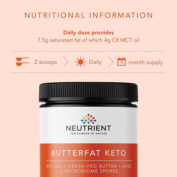 Neutrient™ Butterfat Keto MCT Oil Powder | with Coconut Sourced MCT Oil & Ghee with Grass Fed Butter | Delicious Morning Keto Coffee Creamer for Ketosis Support | Fuel for Body & Brain