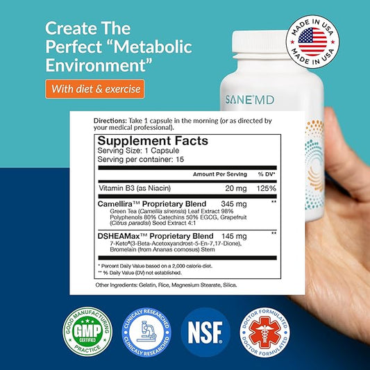 SANE MD Luminae 7-Keto DHEA Supplement for Women and Men - Lower Your Set-Point Weight Faster with NSF Certified Healthy Supplement Pills - 15 Count