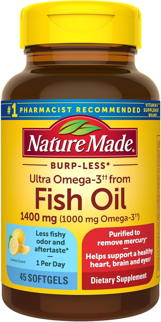 Nature Made Burp Less Ultra Omega 3 Fish 1400 mg, 3 Supplement 45 Softgels