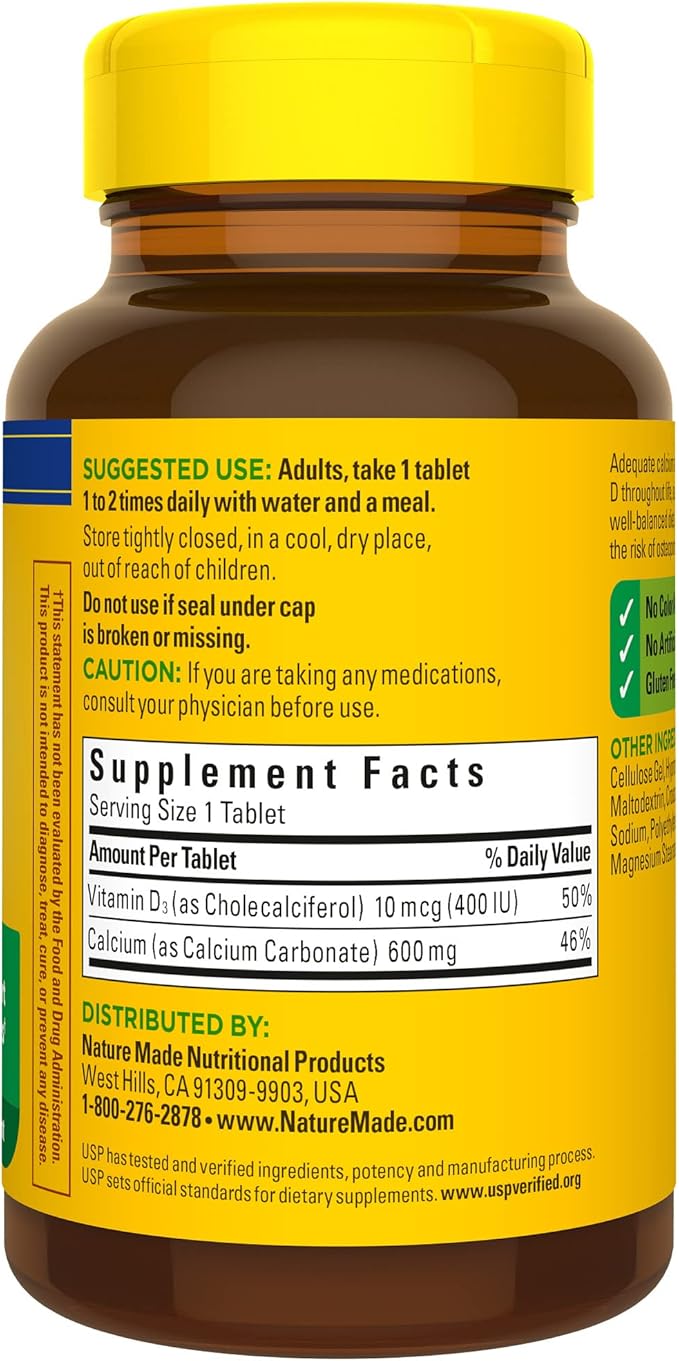 Nature Made Calcium 600 mg D3, Dietary 120 Tablets 3)