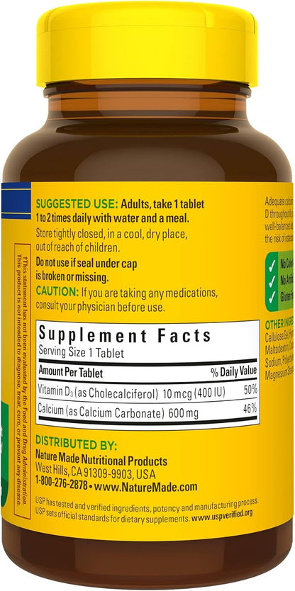 Nature Made Calcium 600 mg D3, Dietary 120 Tablets 3)