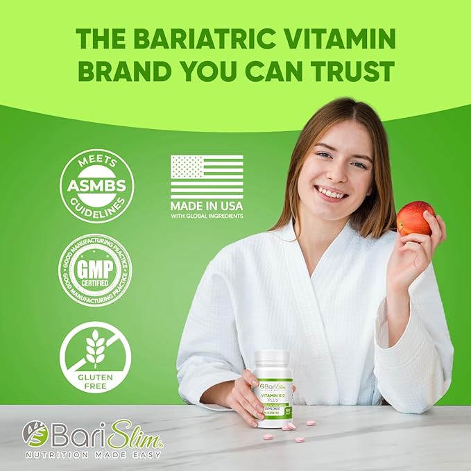 BariSlim Vitamin B12 Plus Tablets - Bariatric Formulated for Post Weight Loss Surgery, Including Gastric Bypass & Gastric Sleeve - Supports Energy Levels & Overall Health | Cherry Flavor