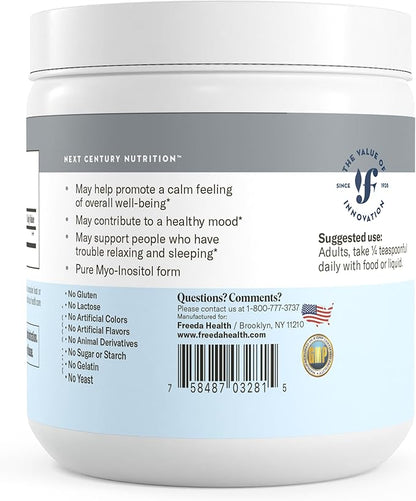 FREEDA Inositol Powder from Myo-Inositol - Hormone Balance for Women - PCOS Supplements for Women - Vitamin B8 Conception, Fertility Support - Myoinositol for Mood Improvement in Men & Women - 4 oz