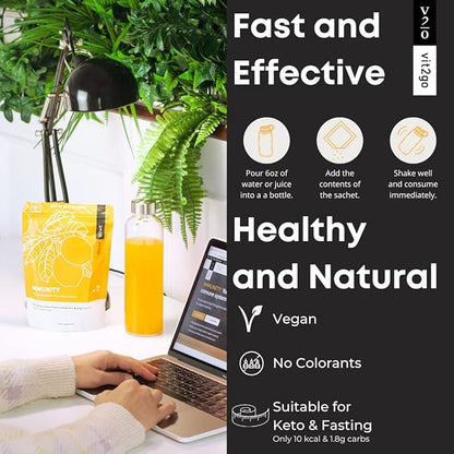 Immunity Booster Powder, Easy to Use Vegan Immune Booster with Vitamin D, A, B, C, & K, NRV Zinc, Plus Ginger Extract (30 Pack)