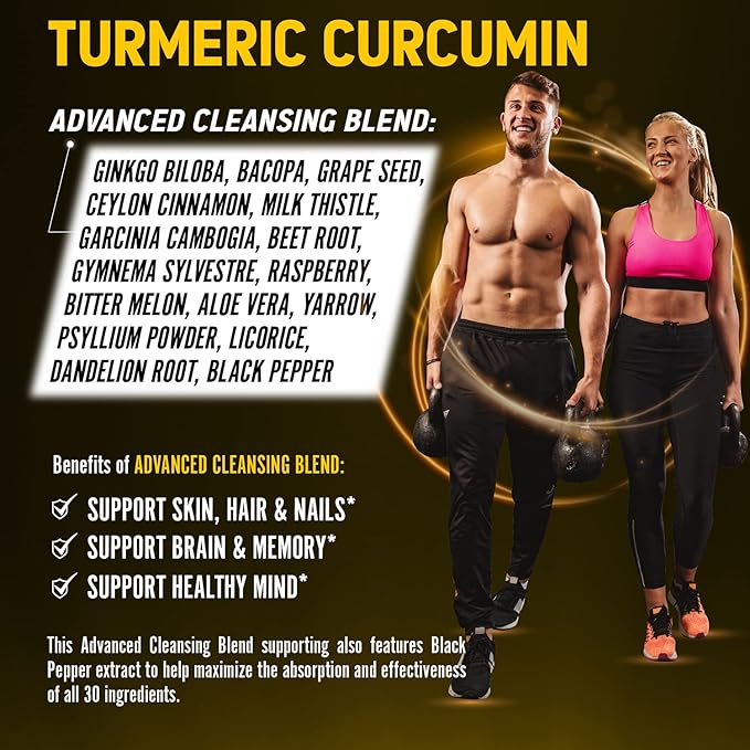 30 in 1 Turmeric Curcumin + 95% Curcuminoids, 20000mg, with 90 Capsules