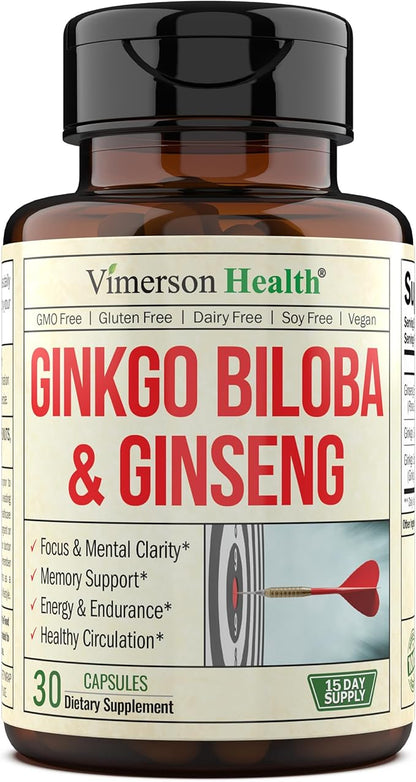 Ginseng & Ginkgo Biloba Supplements. Extra 800mg + 600mg + 120mg.30 caps