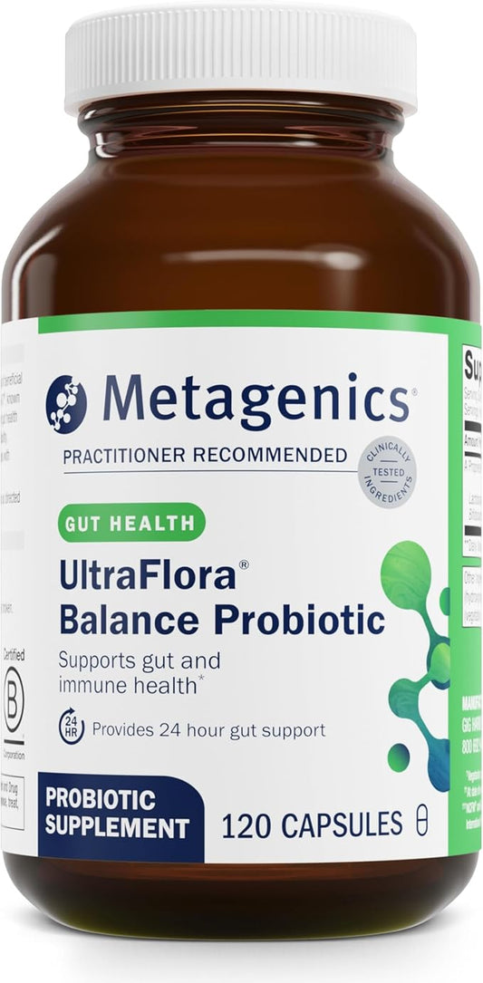 Metagenics UltraFlora Balance Probiotic - Daily Gut Health Supplement* - Offers Digestive & Immune System Support* - Vegetarian, Non-GMO & Gluten-Free - 120 Capsules