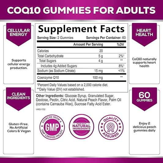 CoQ10 100mg Gummies Q10 Supplement, CoQ10 Gummies Q10 Gummy 120 Count Q10 Vitamins