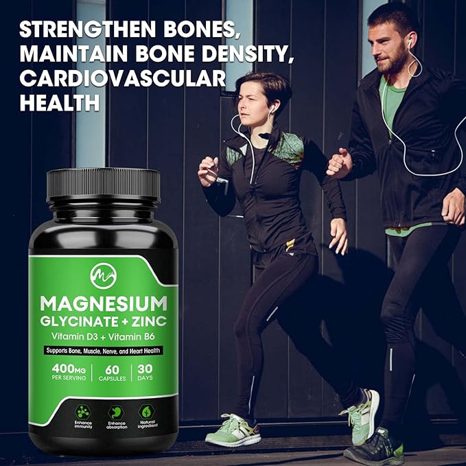 (2 Pack) Magnesium Glycinate Capsules, Magnesium 400mg with D3 & B6 - 120 Vegan
