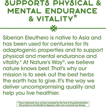 Nature's Way Premium Herbal Siberian Eleuthero, 1,275 mg 180 VCaps