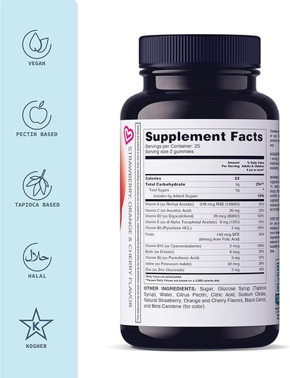 LIVS Children's Multivitamin Gummy Vitamin - Kids Multivitamin Gummies, All-Natural, Gluten-Free, Non-GMO, Multivitamin for Kids - Strawberry, Orange, & Cherry Flavored, 50 Count
