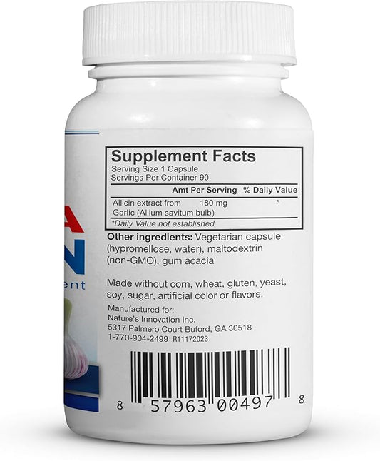 100% Pure Allicin Stabilized from European Garlic 180,000mcg (180mg) (180mg) 90 90 Vegetarian (90 Count)