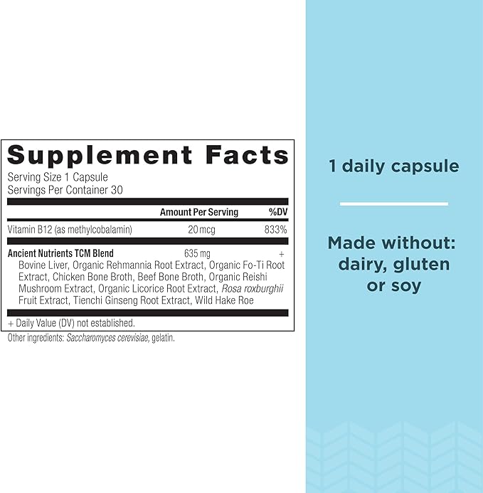 Vitamin B12 Supplement by Ancient Nutrition, 30 Capsules