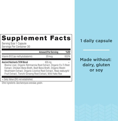 Vitamin B12 Supplement by Ancient Nutrition, 30 Capsules