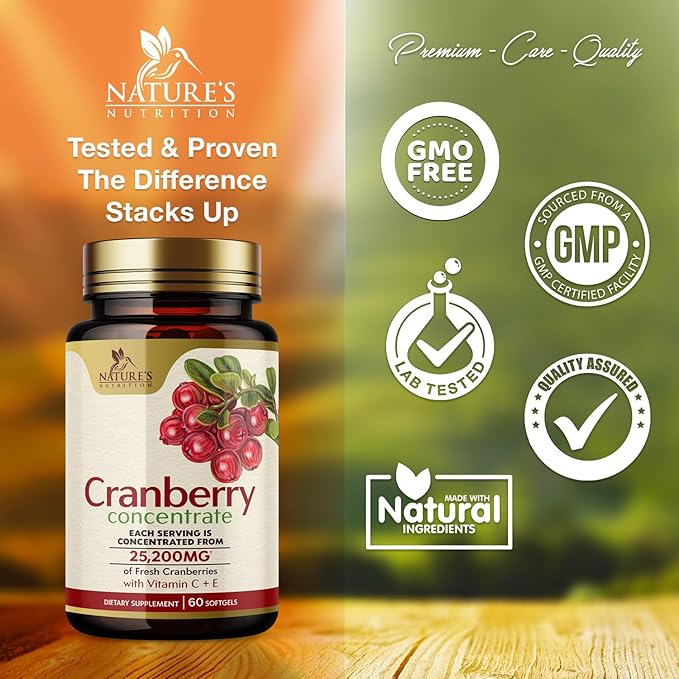 Cranberry Concentrate Extract Supplement for Women 25,200mg Formula 60 Softgels