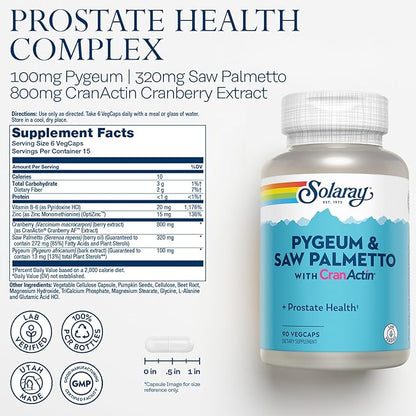 SOLARAY Pygeum and Saw Palmetto with CranActin 60-Day Guarantee (15 Servings, 90 VegCaps)