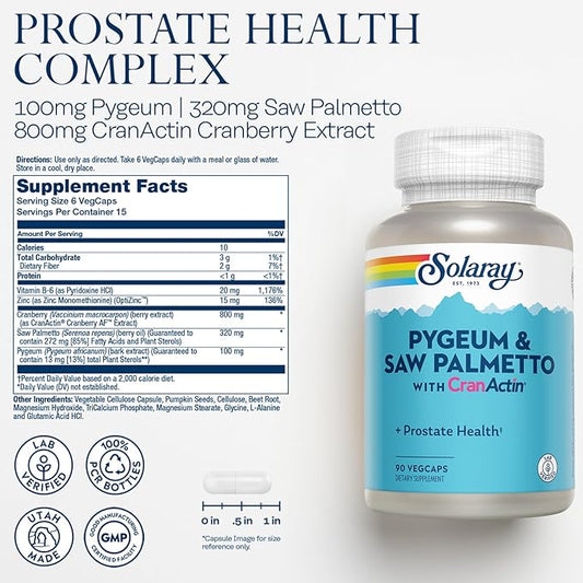 SOLARAY Pygeum and Saw Palmetto with CranActin 60-Day Guarantee (15 Servings, 90 VegCaps)