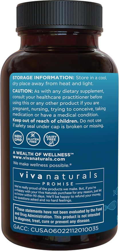 Viva Naturals Triple Strength Fish Oil 3 Supplement 2500 mg 3 Fatty 90 Pescatarian-Friendly