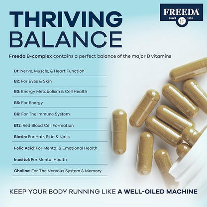 FREEDA Vitamin B Complex B-50 - B1 Vitamin B2 Vitamin B3 Vitamin B6 Vitamin B12 Plus (250 Capsules)