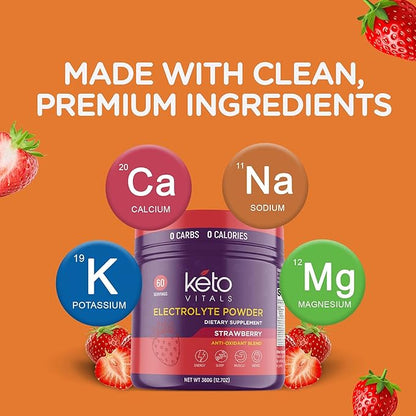 Keto Vitals Electrolytes Powder - Antioxidant Blend Electrolytes with Potassium, Magnesium, Sodium, Calcium | Keto Electrolytes Supplement Energy Drink Mix | Sugar-Free, Zero Calories, Zero Carbs