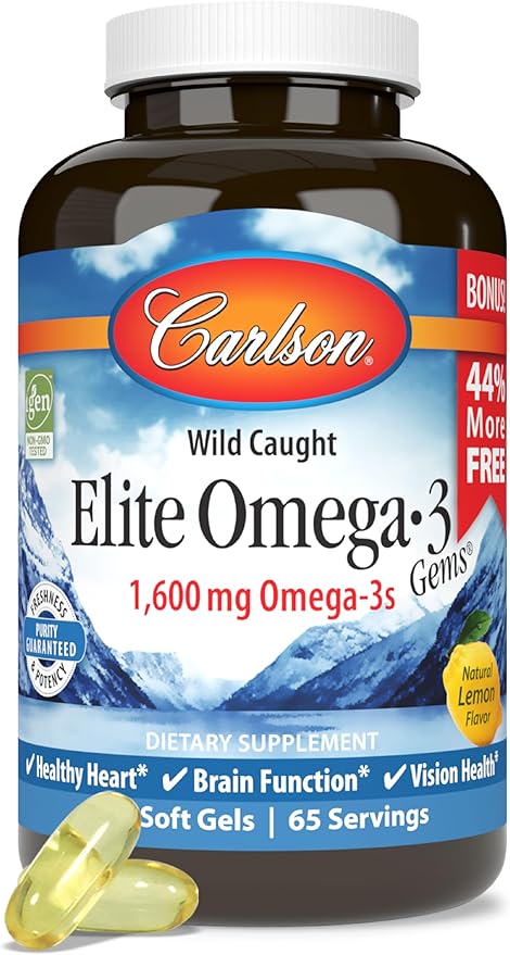 Carlson - Elite Omega-3 Gems, 1600 Omega-3 Fatty 3 Fish 130 Softgels